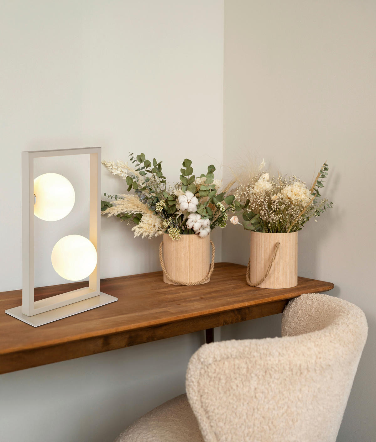 STOLNÍ LAMPA, G9, 28/12/40 cm - bílá/pískové barvy, Design, kov/plast (28/12/40cm) - Globo