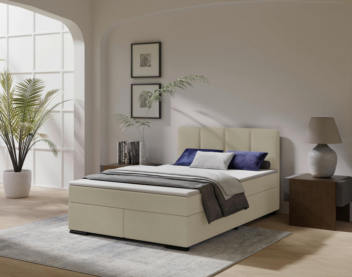 BOXSPRINGBETT 120/200 cm  in Beige  - Beige/Schwarz, MODERN, Karton/Holz (120/200cm) - MID.YOU