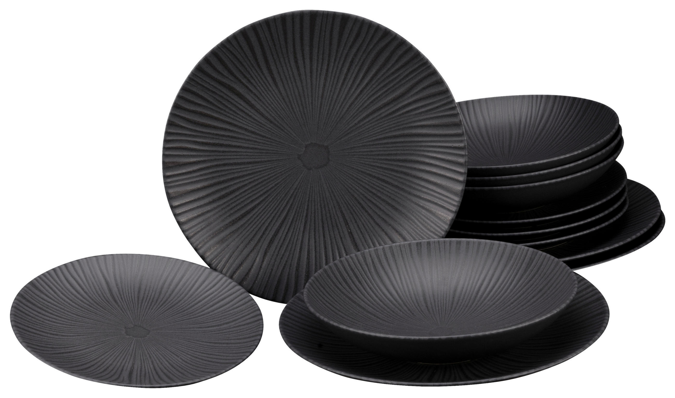 TAFELSERVICE Schwarz 12-teilig Vesuvio black  - Schwarz, Basics, Keramik - Creatable
