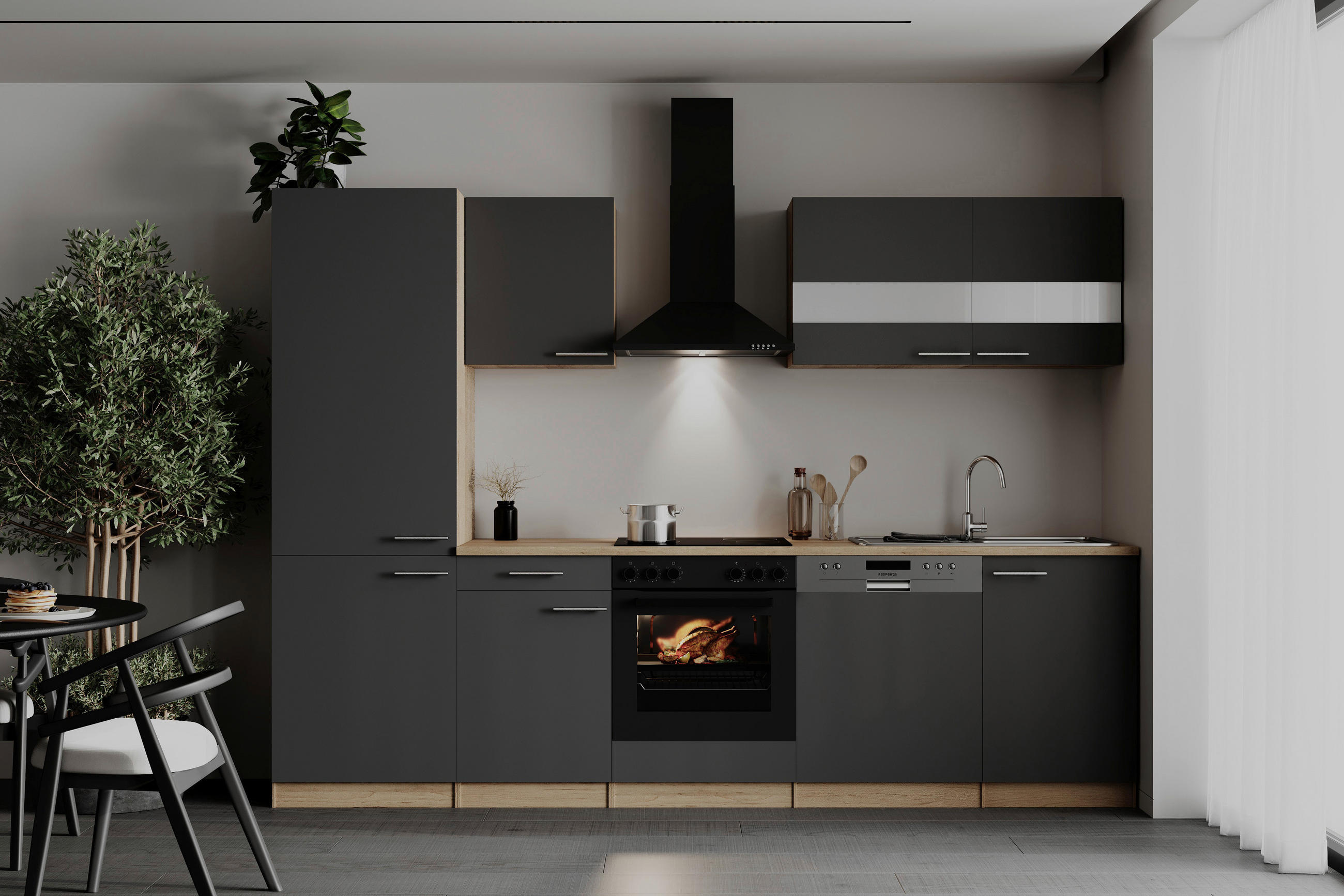 MODULKÖK 280 cm   i grå  - stålfärgad/grå, Basics, metall/trämaterial (280cm) - Respekta