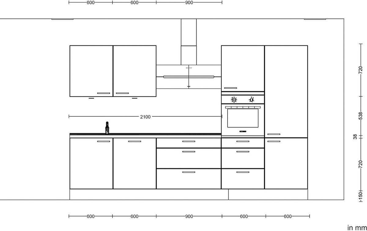 KÜCHENLEERBLOCK 330 cm   in Schieferfarben  - Schieferfarben/Edelstahlfarben, MODERN, Holzwerkstoff/Metall (330cm) - Nobilia