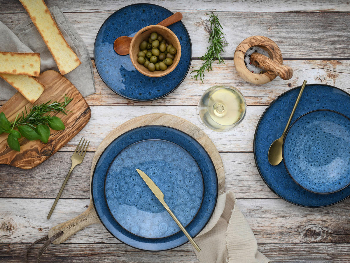 TAFELSERVICE Blau, Schwarz Capri 18-teilig  - Blau/Schwarz, Basics, Keramik - Creatable