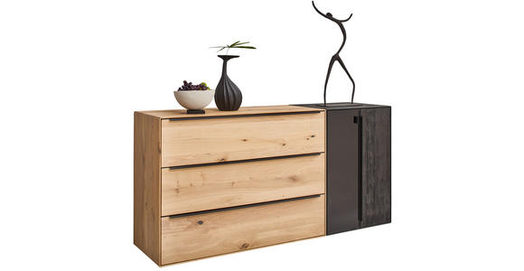 SIDEBOARD Schwarz, Eichefarben 184/90,3/47,1 cm - Eichefarben/Anthrazit, Natur, Glas/Holz (184/90,3/47,1cm) - Valnatura
