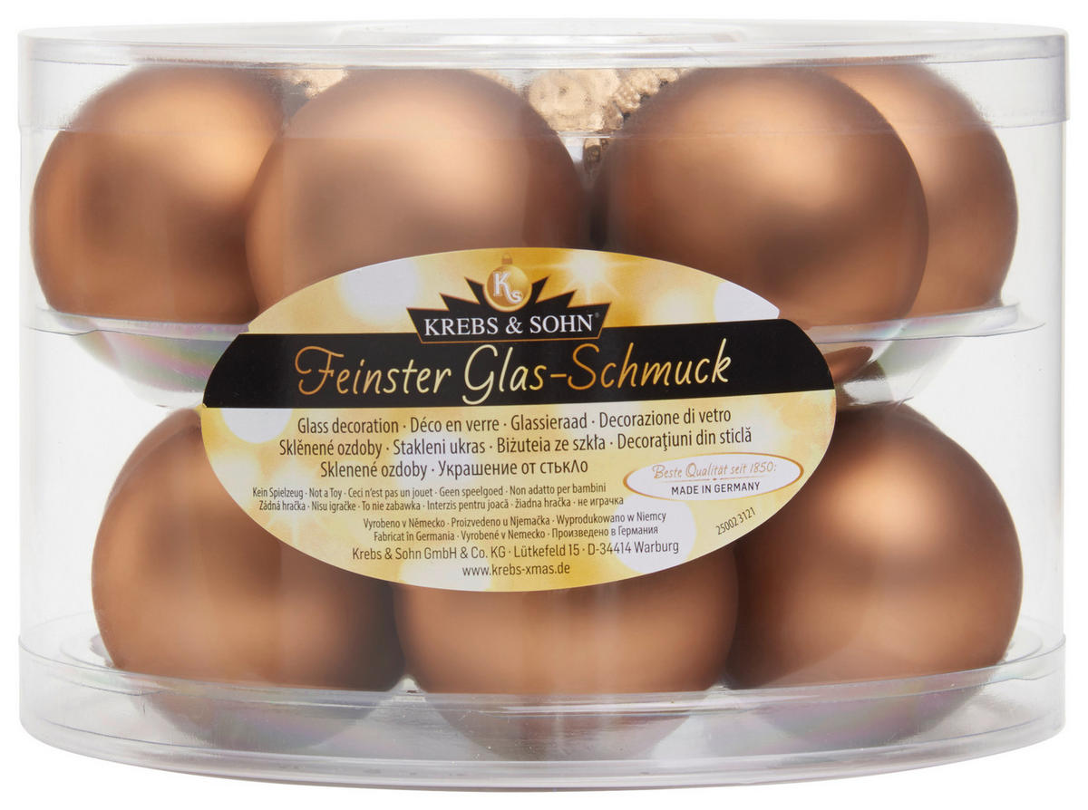 JULGRANSKULOR SET 6 cm 12 delar  - ljusbrun, Klassisk, glas (6cm)