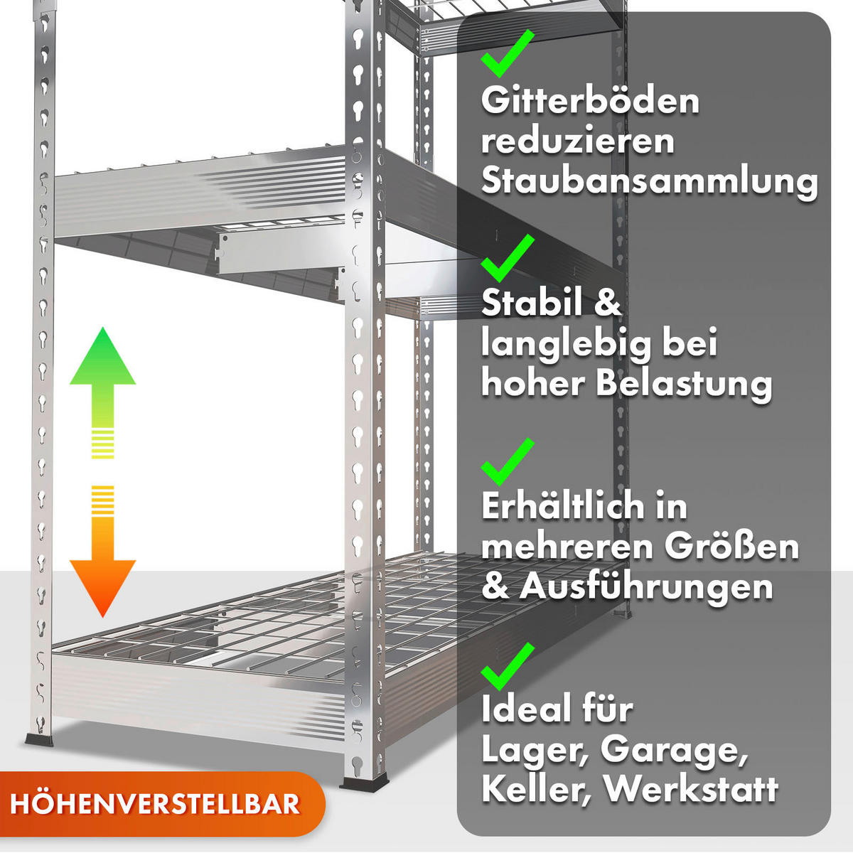 SCHWERLASTREGAL 160/180/60 cm  - Zinkfarben, Basics, Metall (160/180/60cm) - Floordirekt