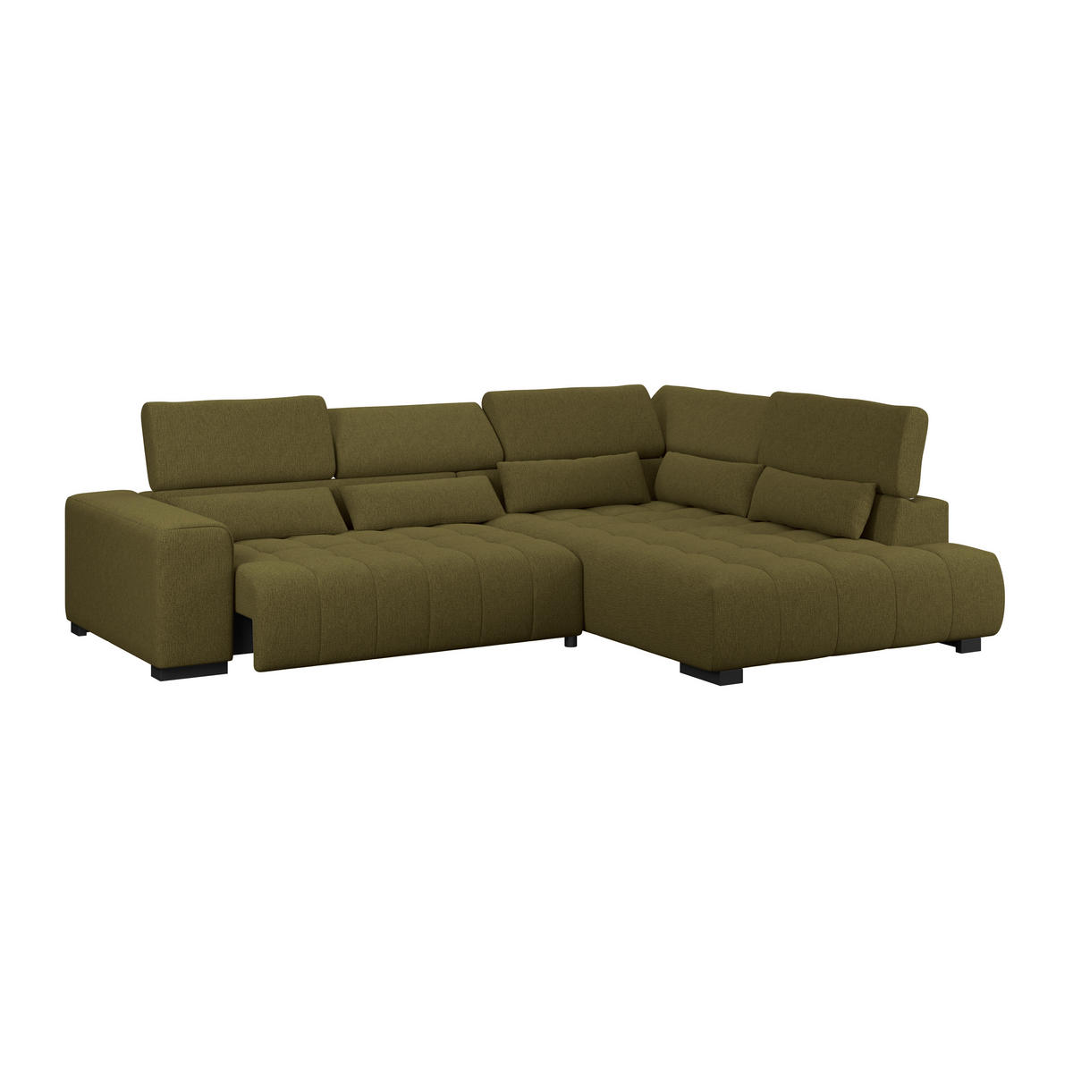 ECKSOFA MATERA Olivgrün Chenille, Struktur Nierenkissen, Kopfteilverstellung, Sitzvorzug  - Schwarz/Olivgrün, Trend, Holz/Textil (311/226cm) - MID.YOU