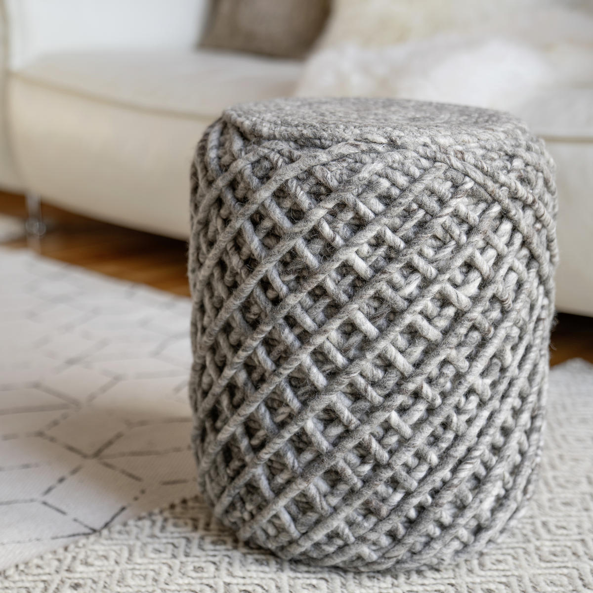 POUF Textilgeflecht Abstraktes 40/40 cm  - Silberfarben, Trend, Textil (40/40cm) - Obsession