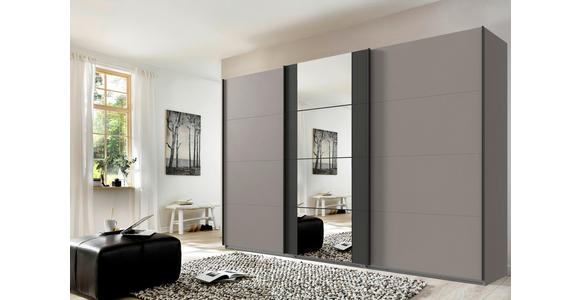 SCHWEBETÜRENSCHRANK in Graphitfarben, Sahara - Schwarz/Graphitfarben, KONVENTIONELL, Glas/Holzwerkstoff (313/208/64cm) - Carryhome