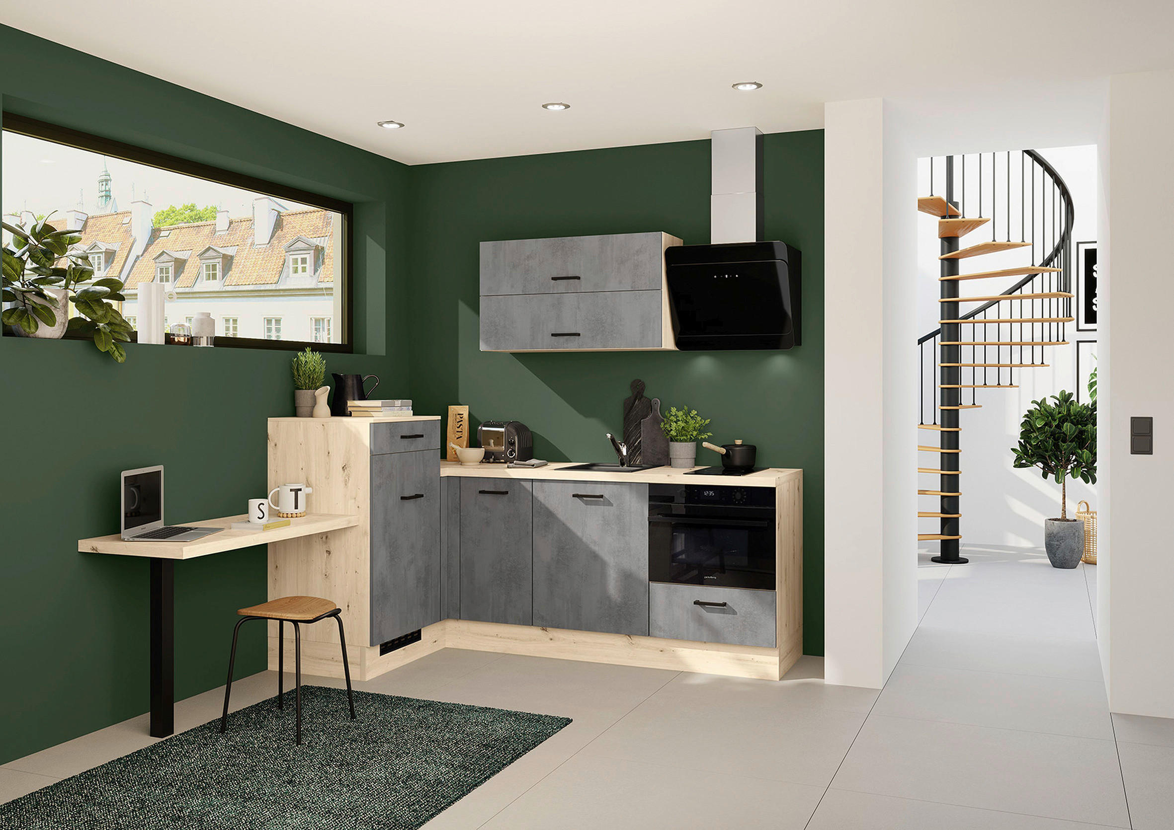 ECKKÜCHE 241/225 cm  in Grau  - Eichefarben/Schwarz, Design, Holzwerkstoff/Metall (241/225cm) - Impuls