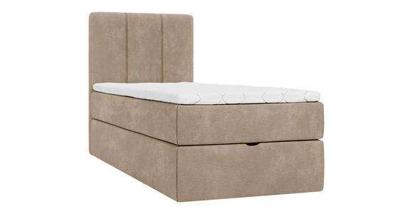 BOXBETT 90/200 cm,  in Braun, Matratze, gepolstertes Kopfteil, Bettkasten, Topper, H3 = fest  - Schwarz/Braun, Design, Holzwerkstoff/Kunststoff (90/200cm) - Esposa