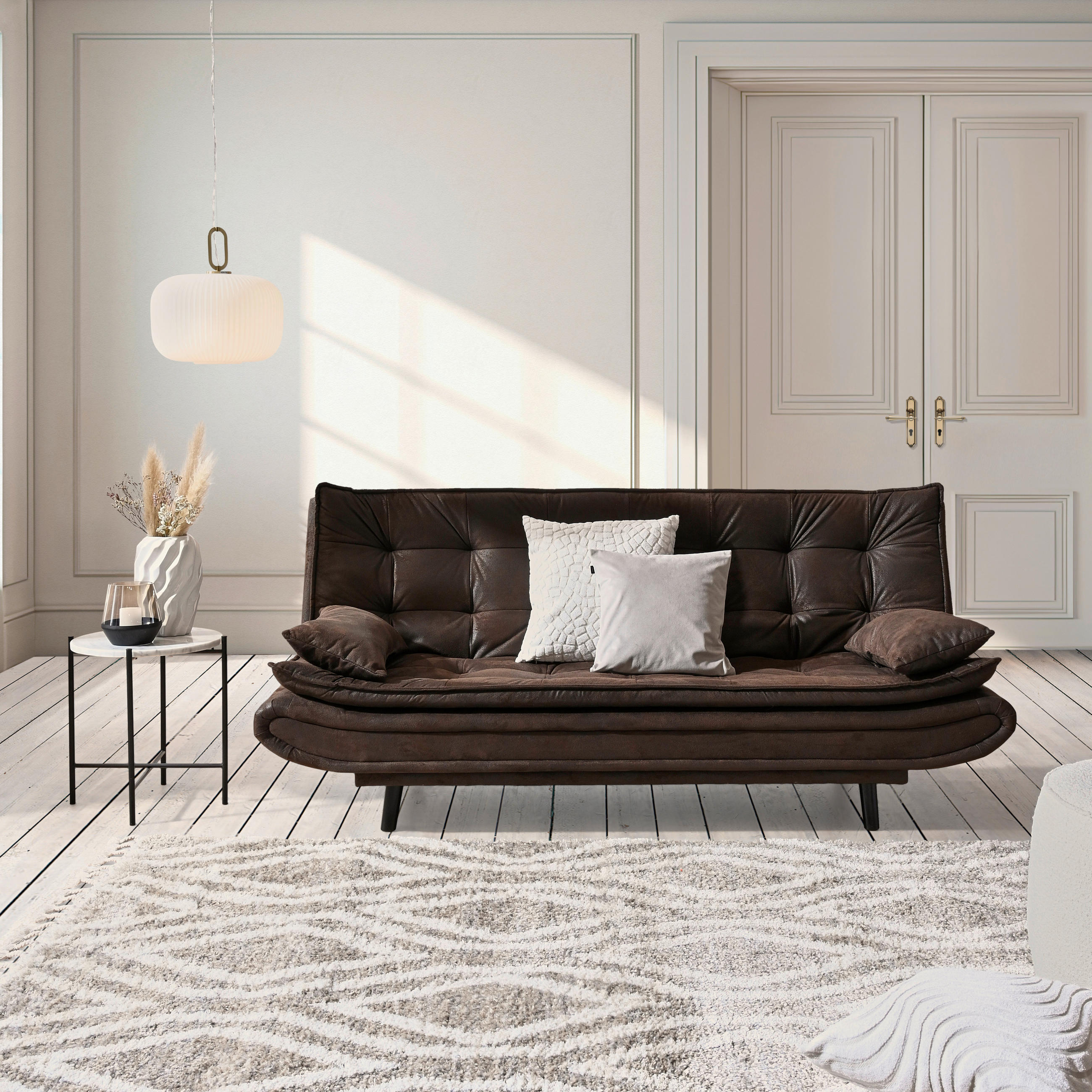 ZOFA S POSTELJNO FUNKCIJO,  temno rjava tekstil  - črna/temno rjava, Design, tekstil/les (194/100/90cm) - Ti'me