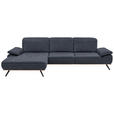 ECKSOFA in Mikrofaser Blau  - Blau/Beige, Natur, Holz/Textil (201/322cm) - Voleo