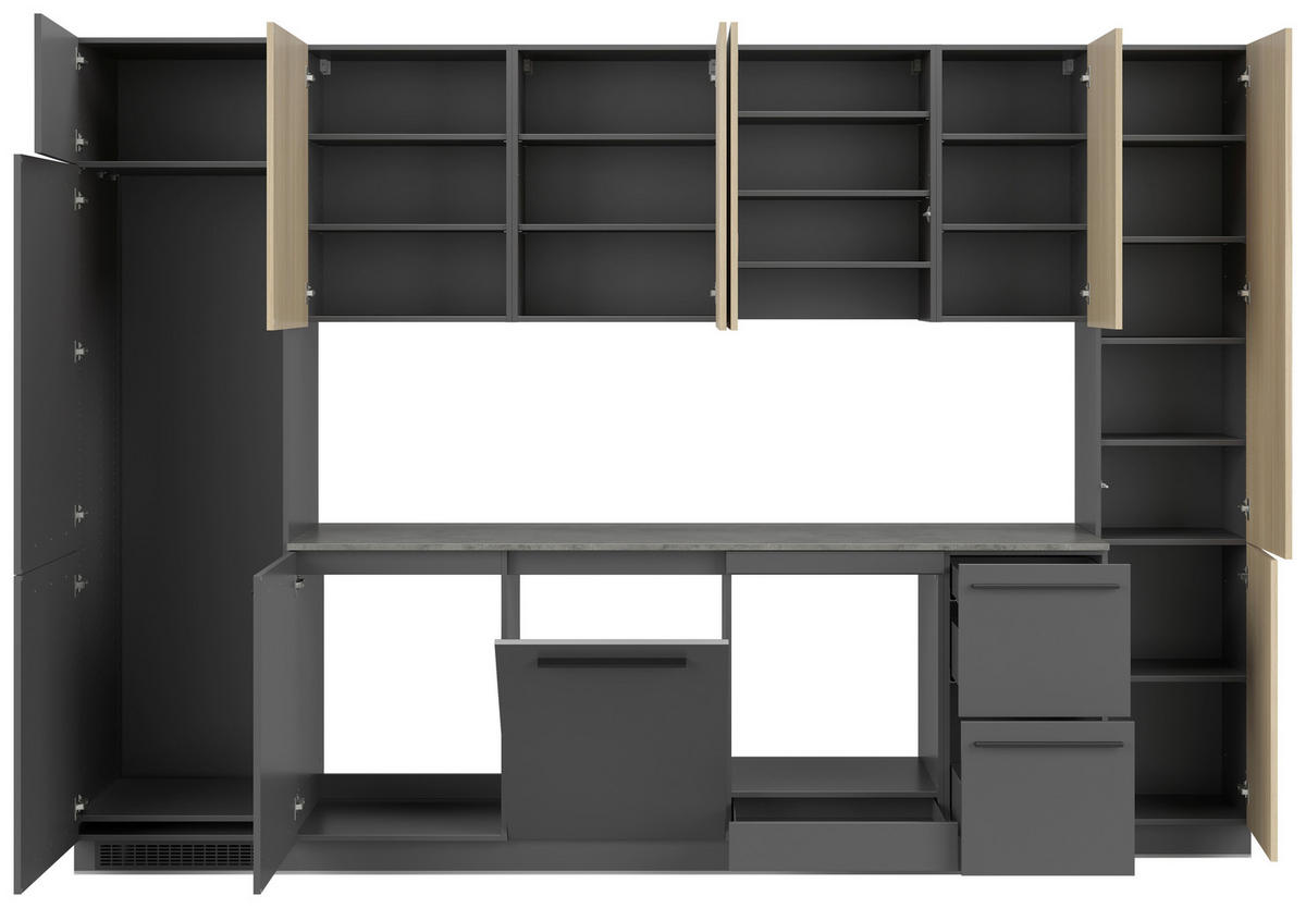 KÜCHENBLOCK 345 cm   in Graphitfarben, Eichefarben  - Eichefarben/Schwarz, Basics, Holzwerkstoff/Kunststoff (345cm) - Visiona