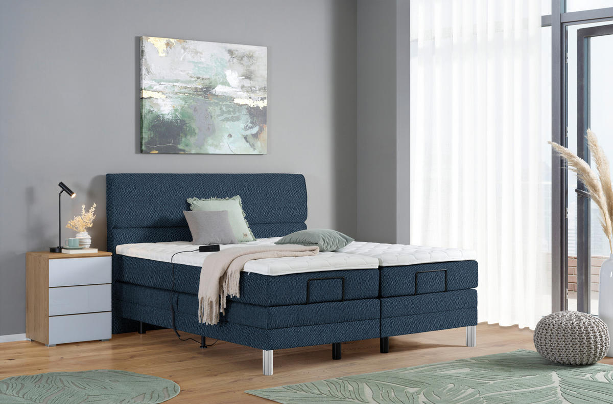 BOXSPRINGBETT 180/200 cm  in Blau  - Chromfarben/Blau, Konventionell, Kunststoff/Textil (180/200cm) - Voleo