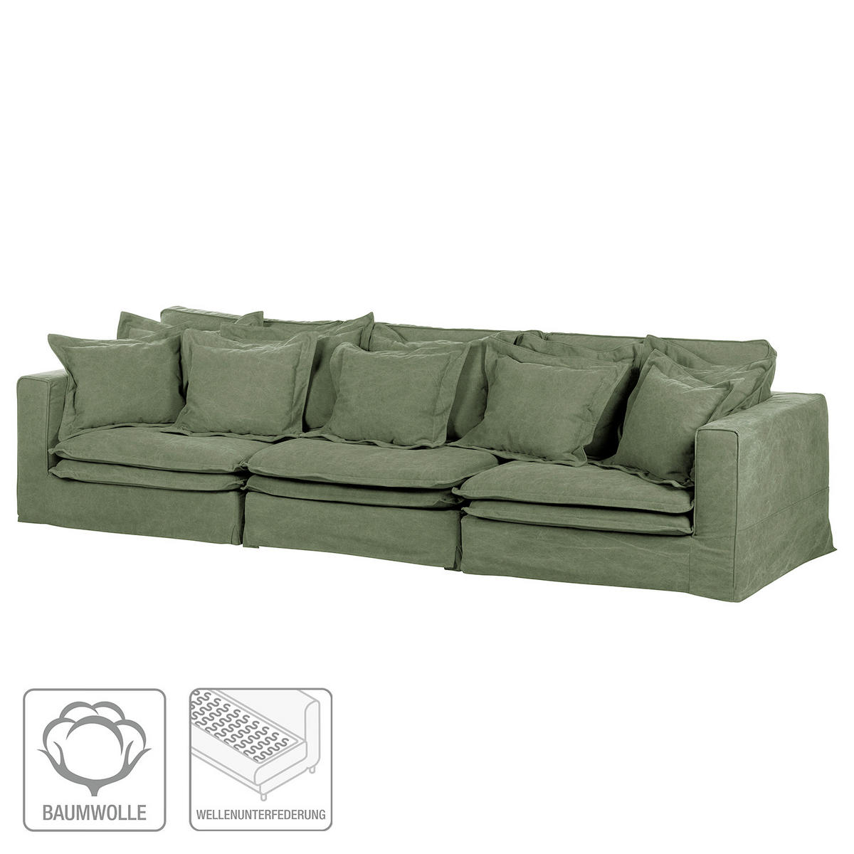 BIGSOFA STELLA in Webstoff Olivgrün  - Schwarz/Olivgrün, Design, Kunststoff/Textil (338/90/119cm) - P & B