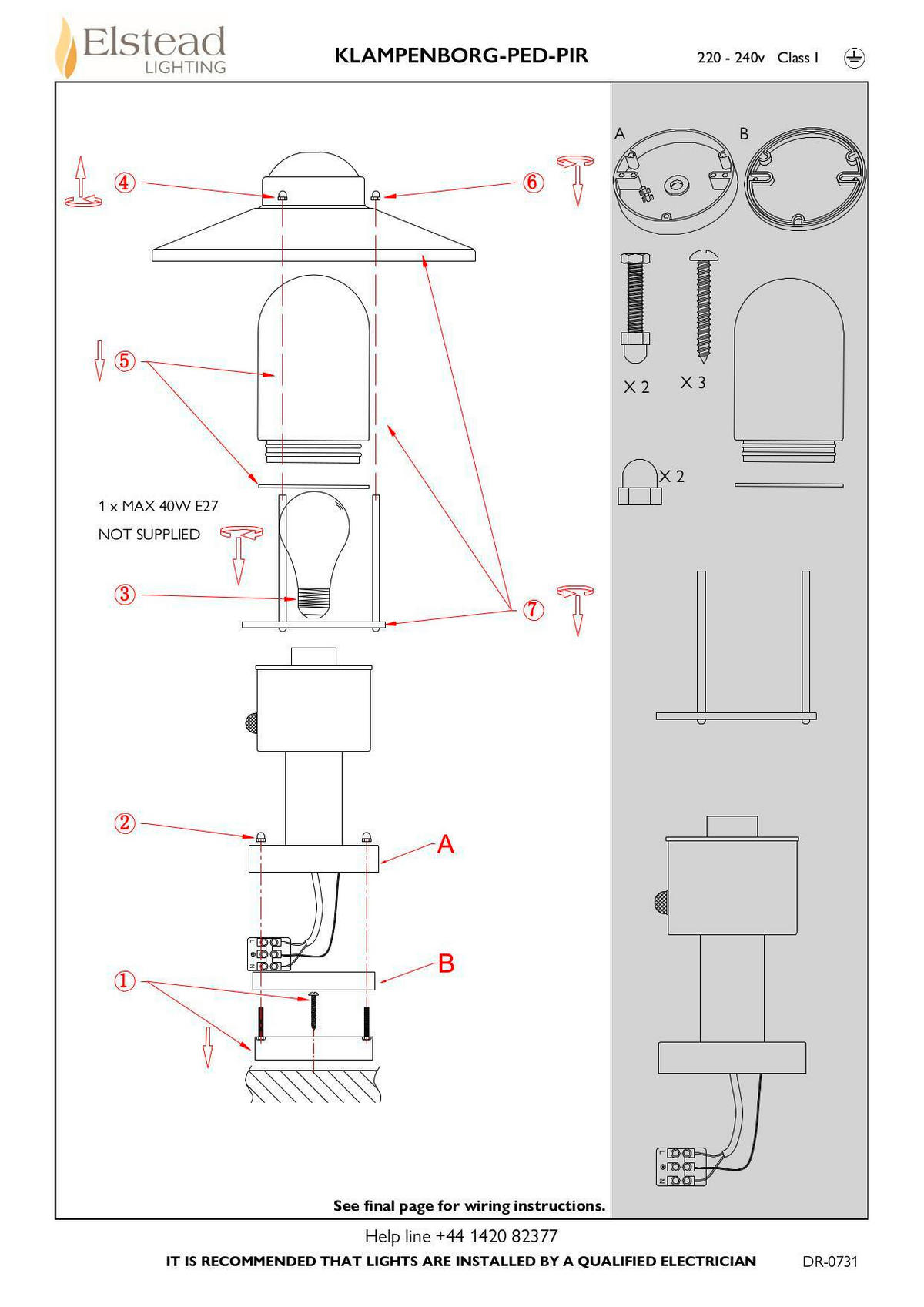 POLLERLEUCHTE Klampenborg 27.5/33.7 cm   - Silberfarben, KONVENTIONELL, Glas/Metall (27.5/33.7cm) - Elstead Lighting