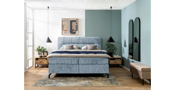 BOXSPRINGBETT 160/200 cm,  in Hellblau, Topper, H3 + H4 = fest + sehr fest  - Schwarz/Hellblau, Design, Textil/Metall (160/200cm) - Esposa