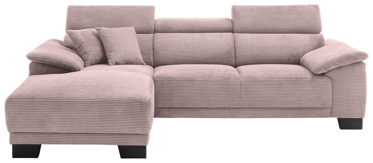 ECKSOFA in Cord Rosa  - Schwarz/Rosa, Design, Holz/Textil (174/270cm) - Pure Home Lifestyle