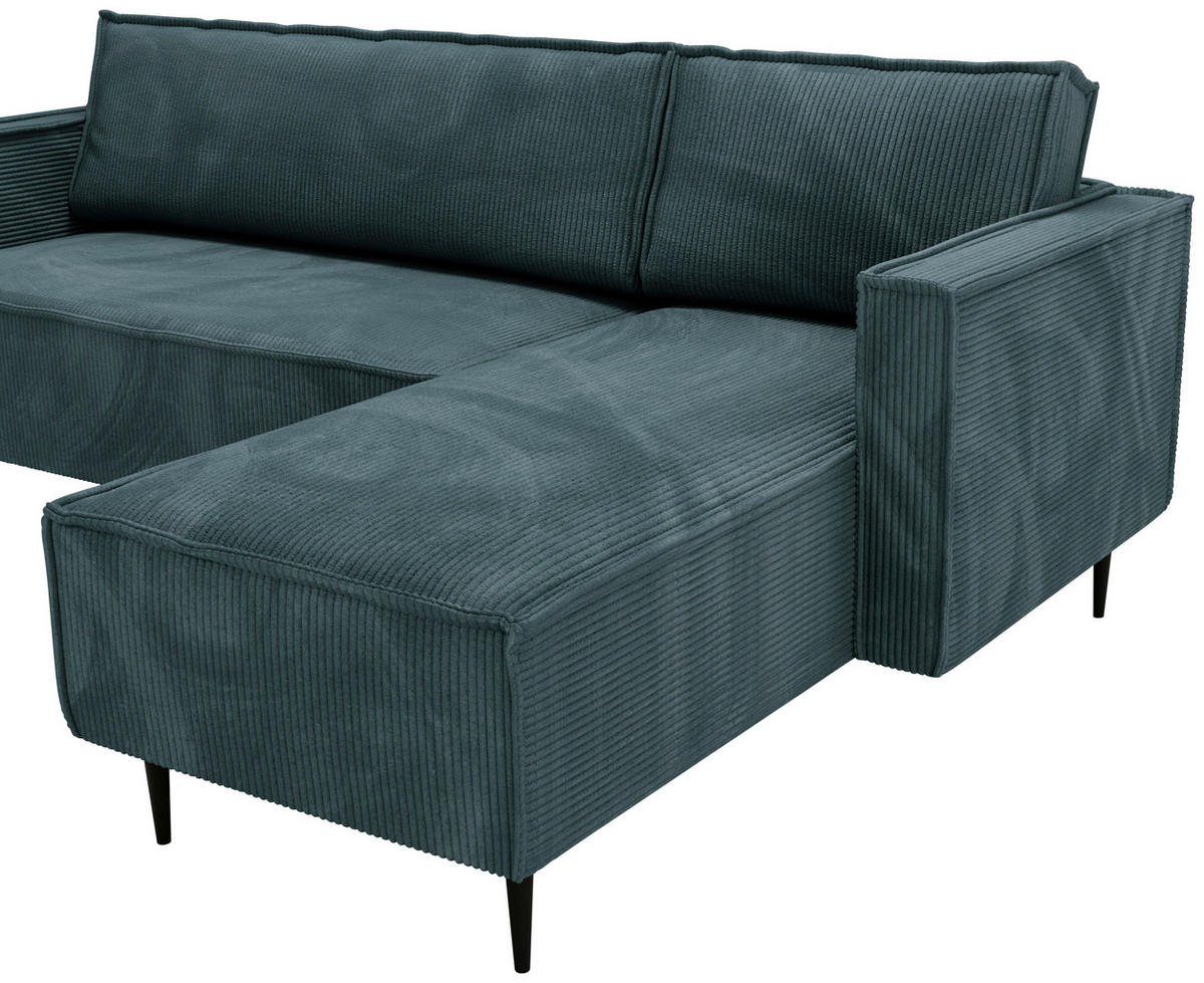 ECKSOFA in Cord Petrol  - Petrol/Schwarz, Design, Textil/Metall (223/151cm) - Livetastic