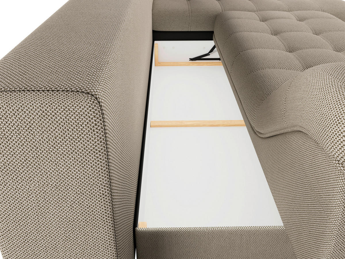 Ecksofa inkl. Funktionen in Webstoff Naturfarben  - Schwarz/Naturfarben, Modern, Textil/Metall (279/177cm)