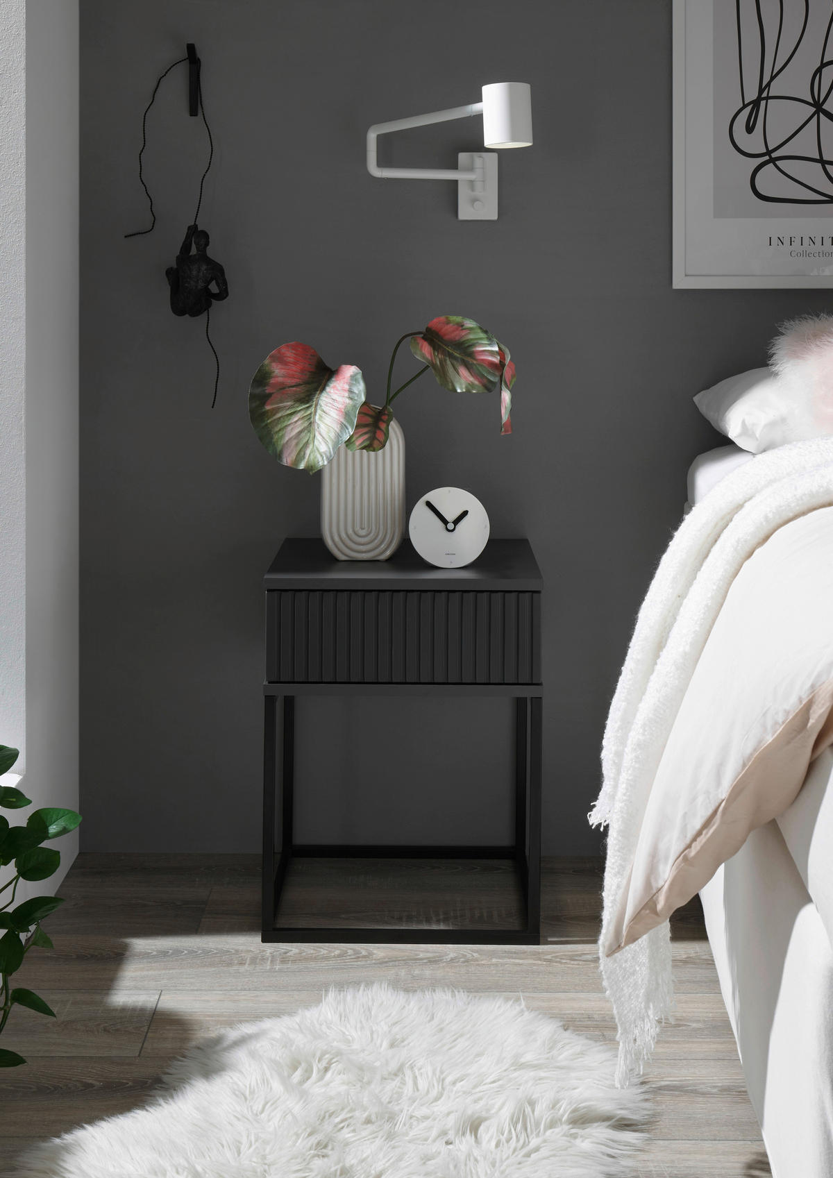 NACHTTISCH 40/52/38,5 cm  Graphitfarben, Schwarz  - Graphitfarben/Schwarz, Modern, Holzwerkstoff/Metall (40/52/38,5cm) - Livetastic