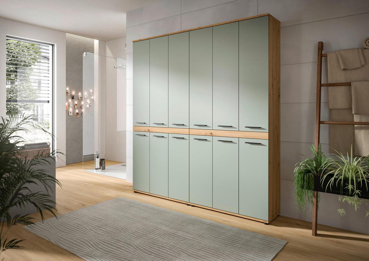 BADEZIMMER 2-teilig  in 180 cm  - Salbeigrün/Schwarz, Trend, Holzwerkstoff/Kunststoff (180cm) - MID.YOU