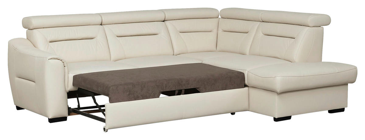 ECKSOFA Lederlook Echtleder Creme  - Wengefarben/Creme, Design, Leder/Holz (260/212cm) - Celina Home