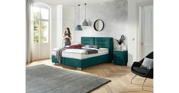 BOXSPRINGBETT 180/200 cm,  in Petrol, Matratze, H3 + H4 = fest + sehr fest  - Chromfarben/Petrol, KONVENTIONELL, Textil (180/200cm) - Dieter Knoll