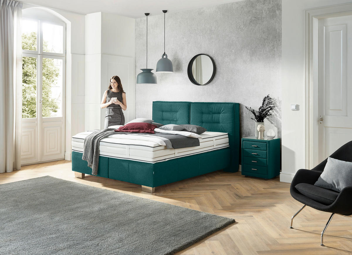 BOXSPRINGBETT 180/200 cm  in Petrol  - Chromfarben/Petrol, KONVENTIONELL, Textil (180/200cm) - Dieter Knoll