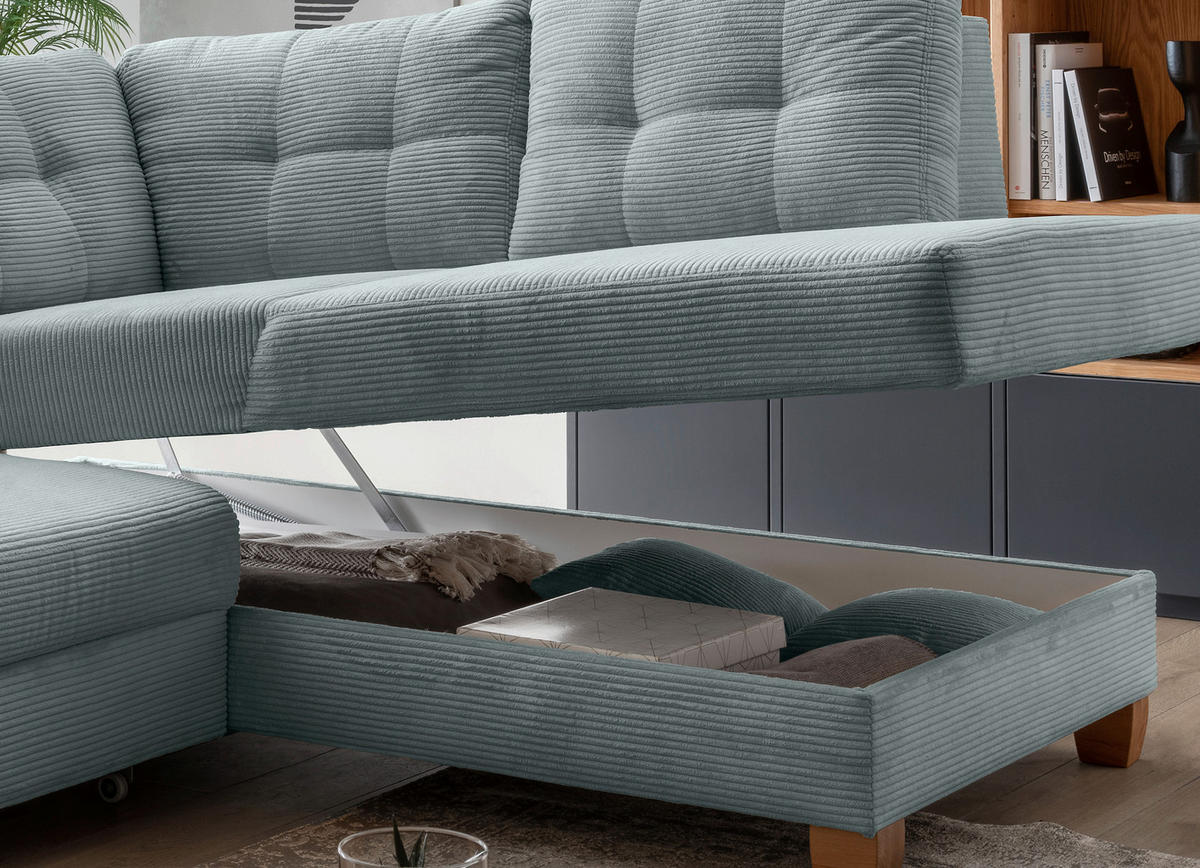 ECKSOFA in Cord Hellblau  - Naturfarben/Hellblau, Modern, Holz/Textil (274/206cm) - Livetastic