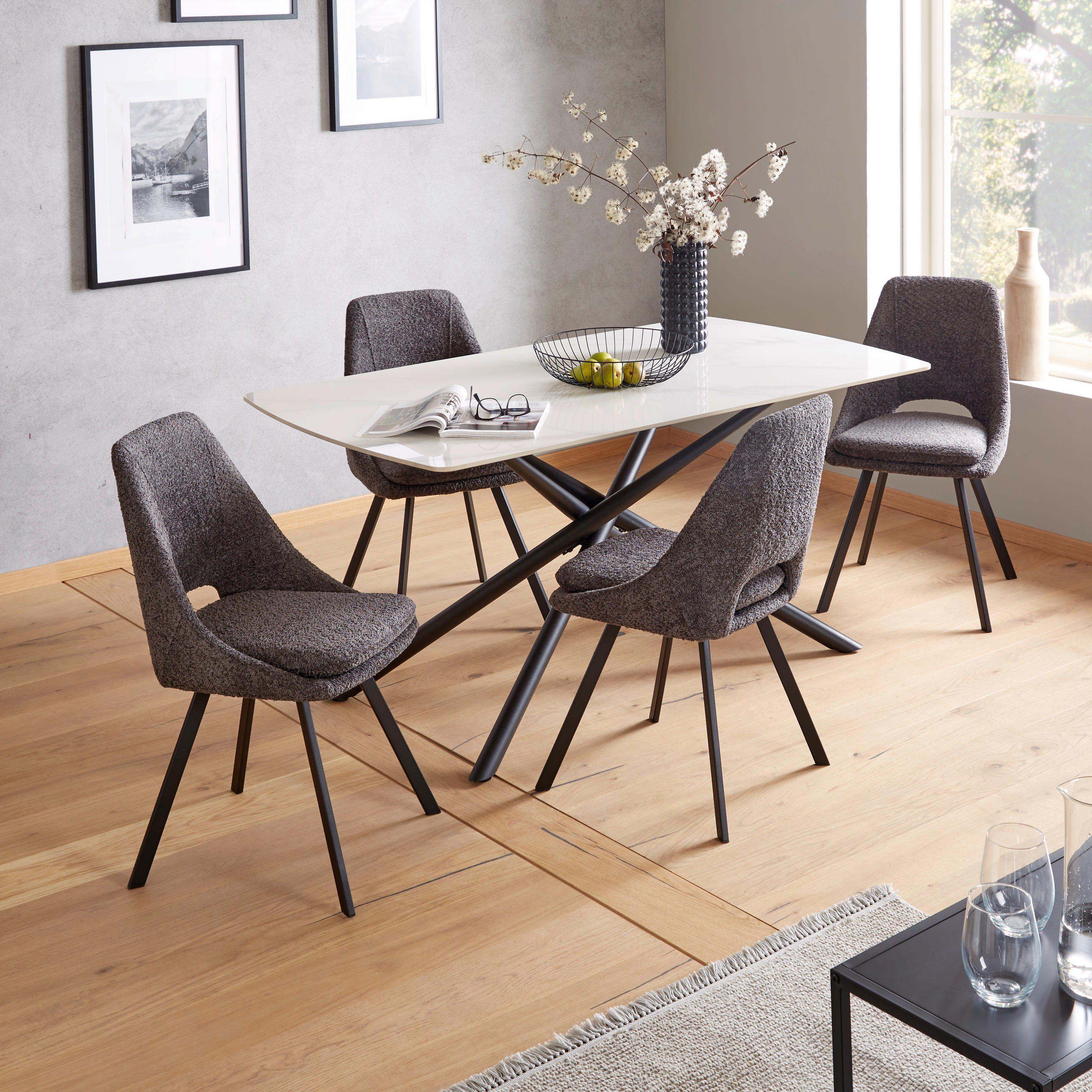 STUHL  in Eisen Teddystoff Holz, Metall, Textil  - Dunkelgrau/Schwarz, MODERN, Holz/Textil (46/85,5/58cm) - MID.YOU