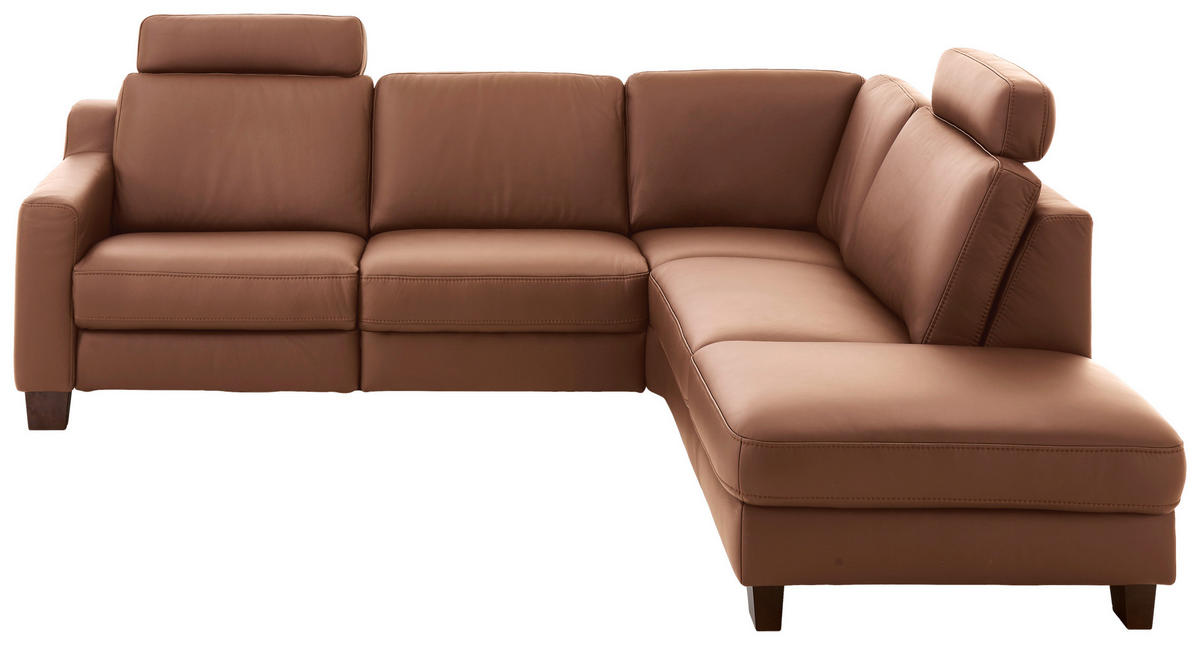 ECKSOFA in Echtleder Braun  - Eichefarben/Braun, Design, Leder/Holz (259/235cm) - Valdera
