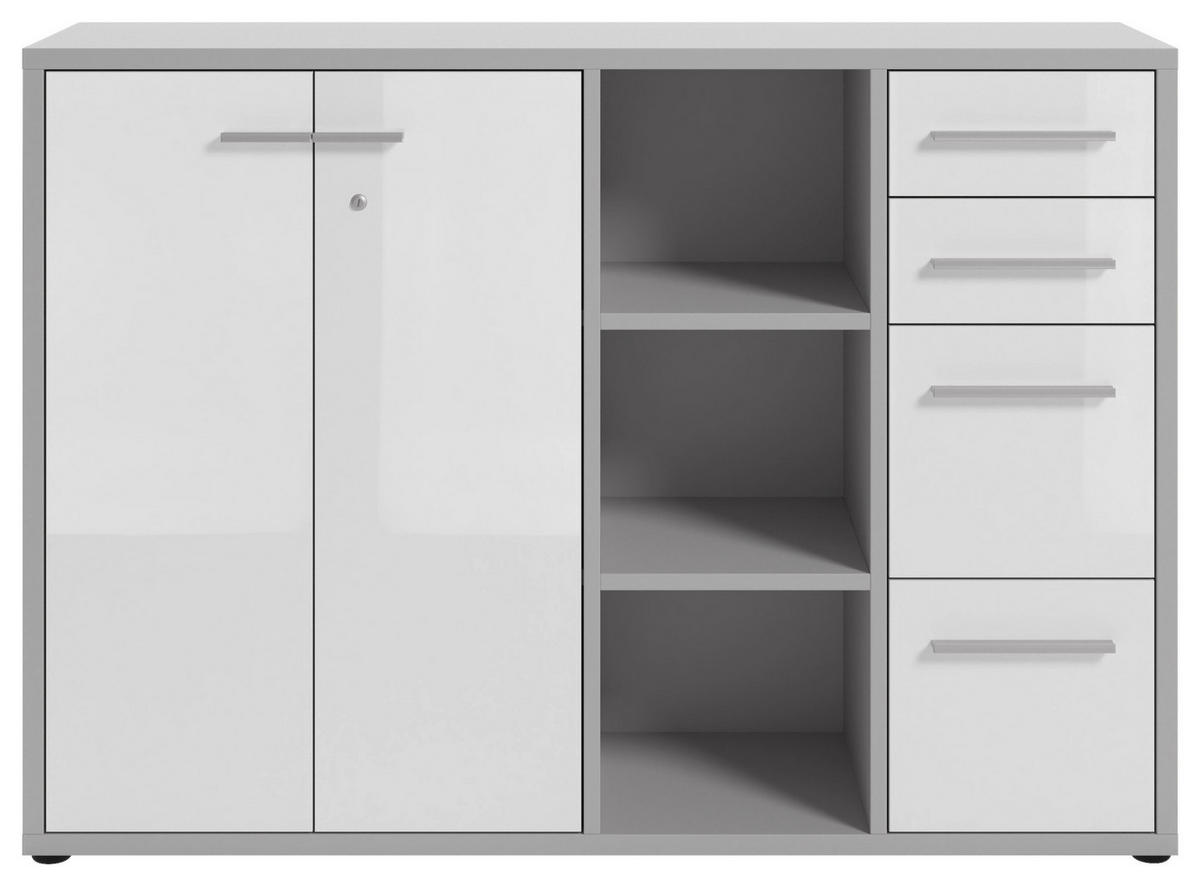 SIDEBOARD Texas  in 154,9/110/40 cm  - Hellgrau/Alufarben, MODERN, Glas/Holzwerkstoff (154,9/110/40cm)