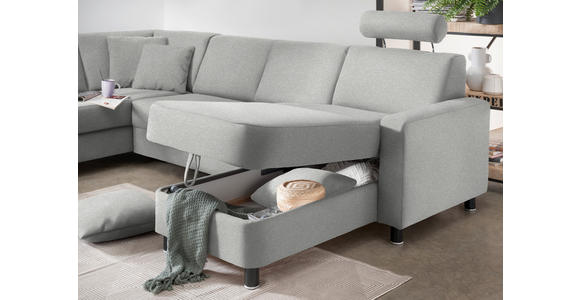 WOHNLANDSCHAFT  in Webstoff Platinfarben  - Platinfarben/Schwarz, Design, Holz/Textil (198/296/165cm) - Xora