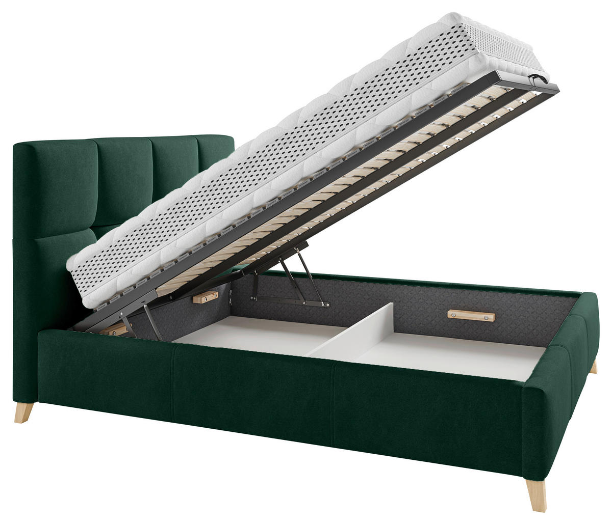 POLSTERBETT Lattenrost, Bettkasten Dunkelgrün 140/220 cm  - Dunkelgrün/Buchefarben, KONVENTIONELL, Holz/Textil (140/220cm) - Carryhome