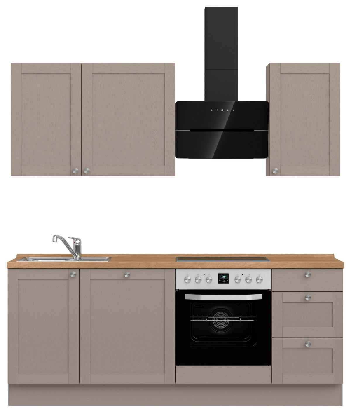 KÜCHENBLOCK Frame 210 cm  in Eichefarben, Beigebraun  - Edelstahlfarben/Eichefarben, MODERN, Holzwerkstoff/Metall (210cm) - Nobilia