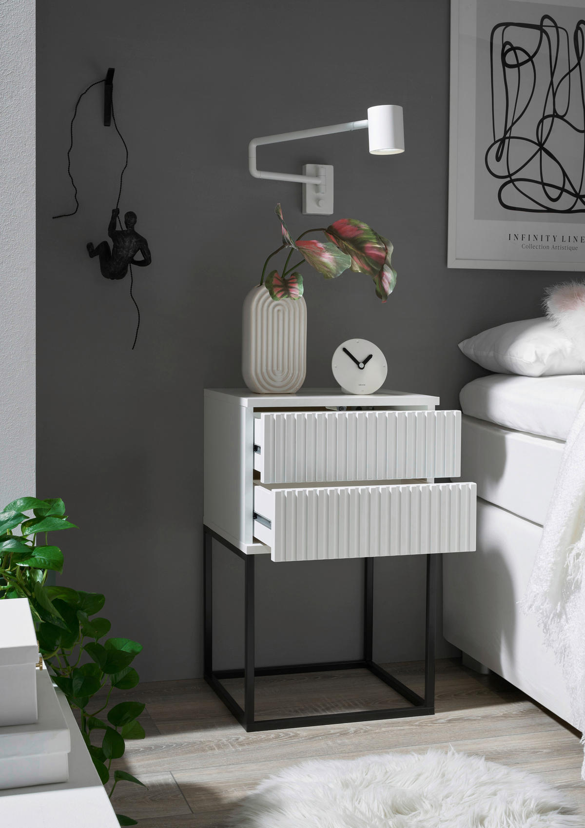 NOĆNI ORMARIĆ bijela, crna   - bijela/crna, Moderno, drvni materijal/metal (40/65/38,5cm) - Livetastic