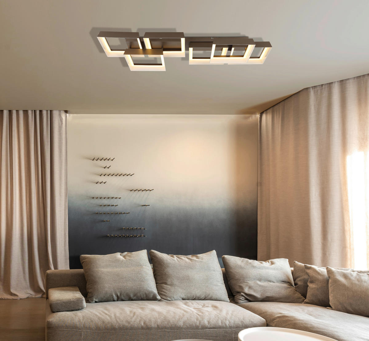 LED-DECKENLEUCHTE 102/35/12,5 cm   - Braun/Weiß, Design, Kunststoff/Metall (102/35/12,5cm) - Globo