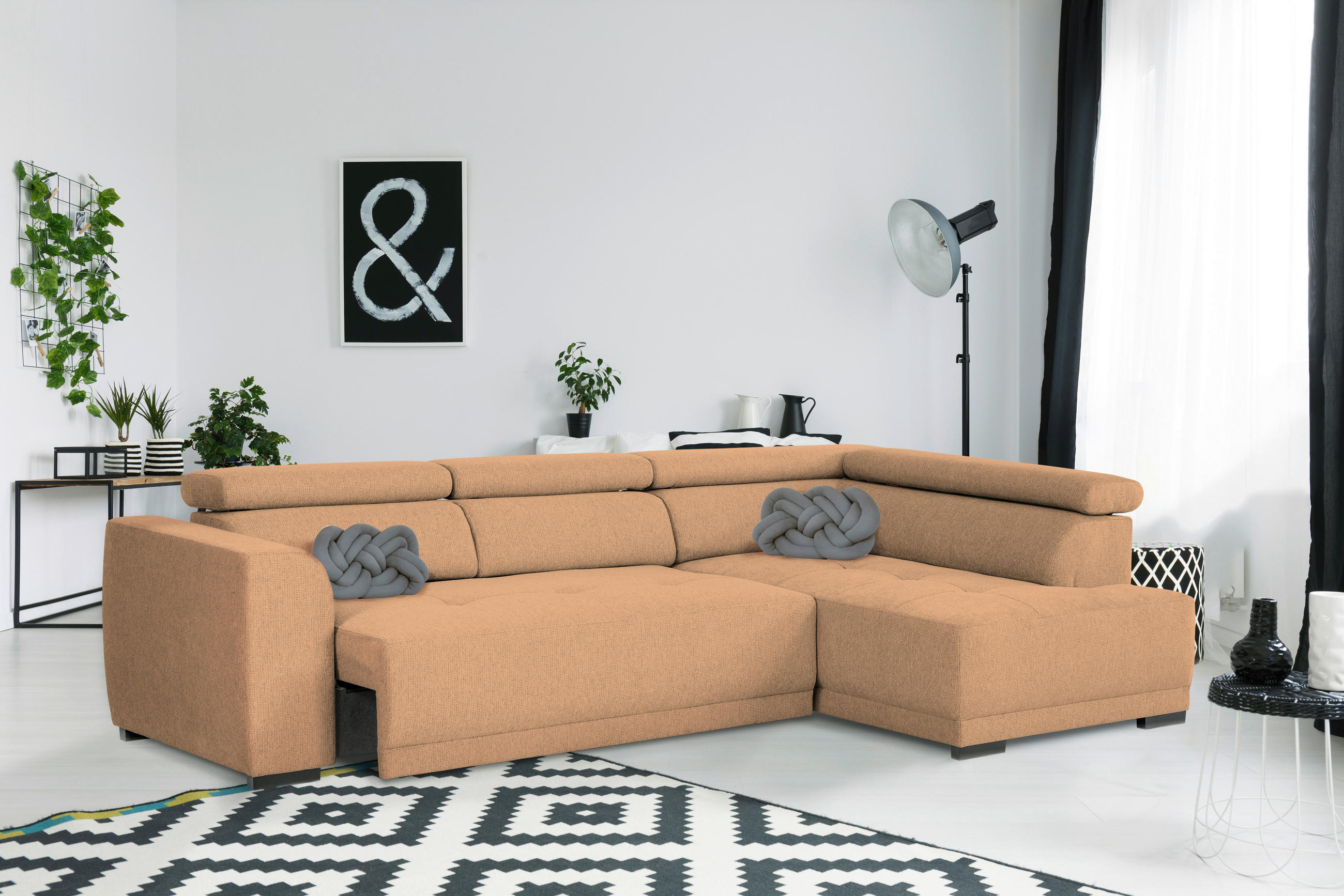 ECKSOFA Rostfarben Struktur  - Rostfarben/Schwarz, Design, Kunststoff/Textil (284/205cm) - Xora