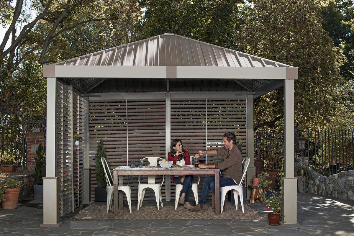 PAVILLON 363/313/363 cm Aluminium  - Braun, Basics, Metall (363/313/363cm) - Ambia Garden