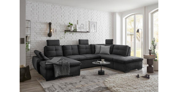 WOHNLANDSCHAFT in Mikrovelours Schwarz - Schwarz, KONVENTIONELL, Kunststoff/Textil (127/334/217cm) - Carryhome