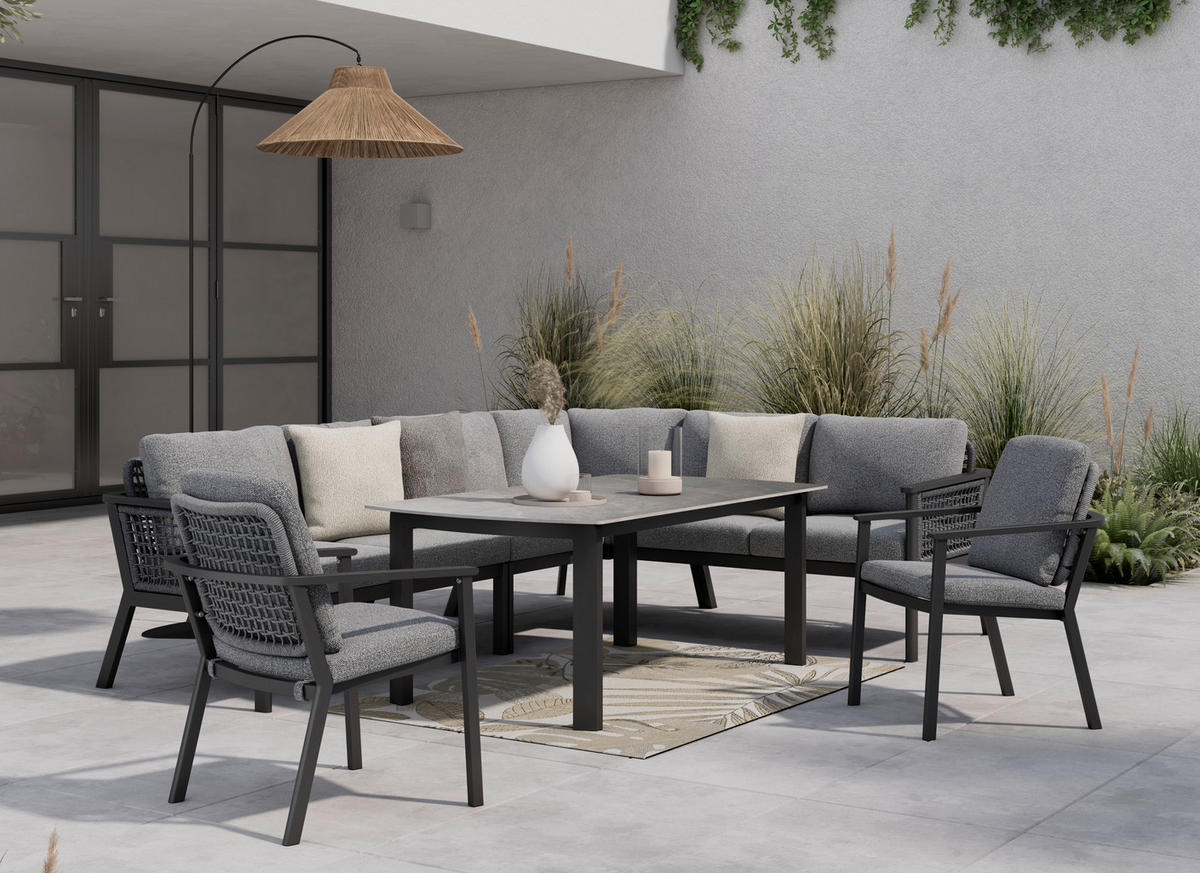 DINING-LOUNGESET 271/209 cm Aluminium  - Anthrazit/Grau, Basics, Textil/Stein (271/209cm) - Amatio