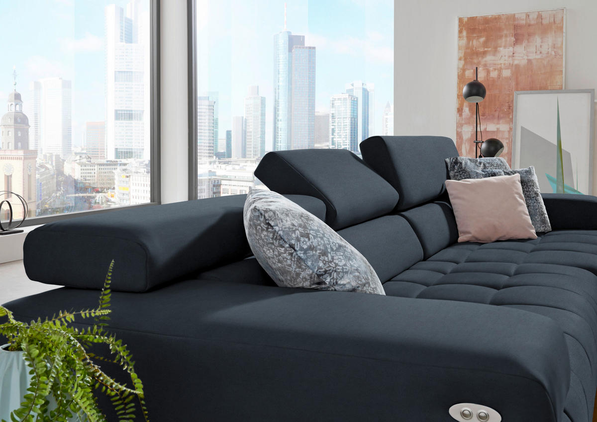 ECKSOFA  in Mikrofaser Blaugrau  335/190 cm  - Silberfarben/Blaugrau, Design, Textil/Metall (335/190cm) - Beldomo Speed