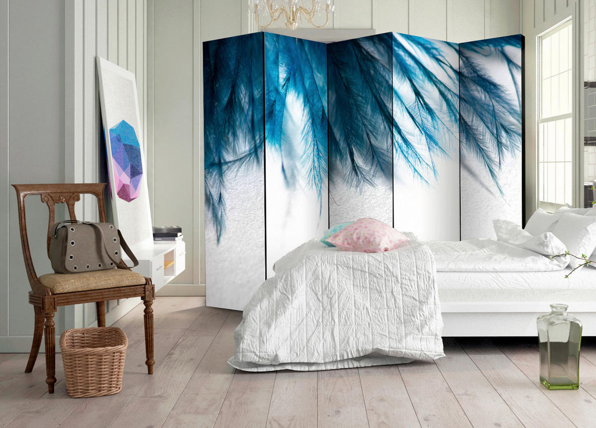 PARAVENT mit 5  Flügel - Blau/Weiß, Basics, Holz/Textil (225/172/3cm) - artgeist