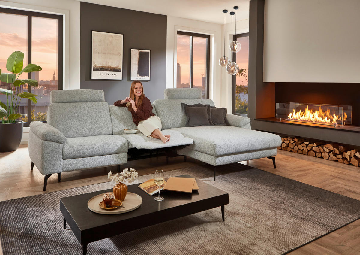 ECKSOFA  in Chenille Silberfarben  309/171 cm  - Silberfarben/Schwarz, Design, Textil/Metall (309/171cm) - Valdera