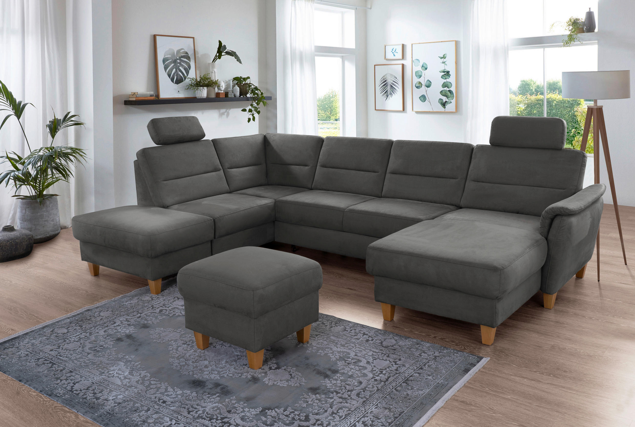 WOHNLANDSCHAFT in Mikrofaser Grau  - Eichefarben/Grau, Konventionell, Holz/Textil (212/308/163cm) - Sit & More