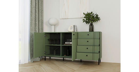SIDEBOARD in 160,2/81,8/37 cm - Schwarz/Grün, MODERN, Holzwerkstoff/Kunststoff (160,2/81,8/37cm) - Carryhome