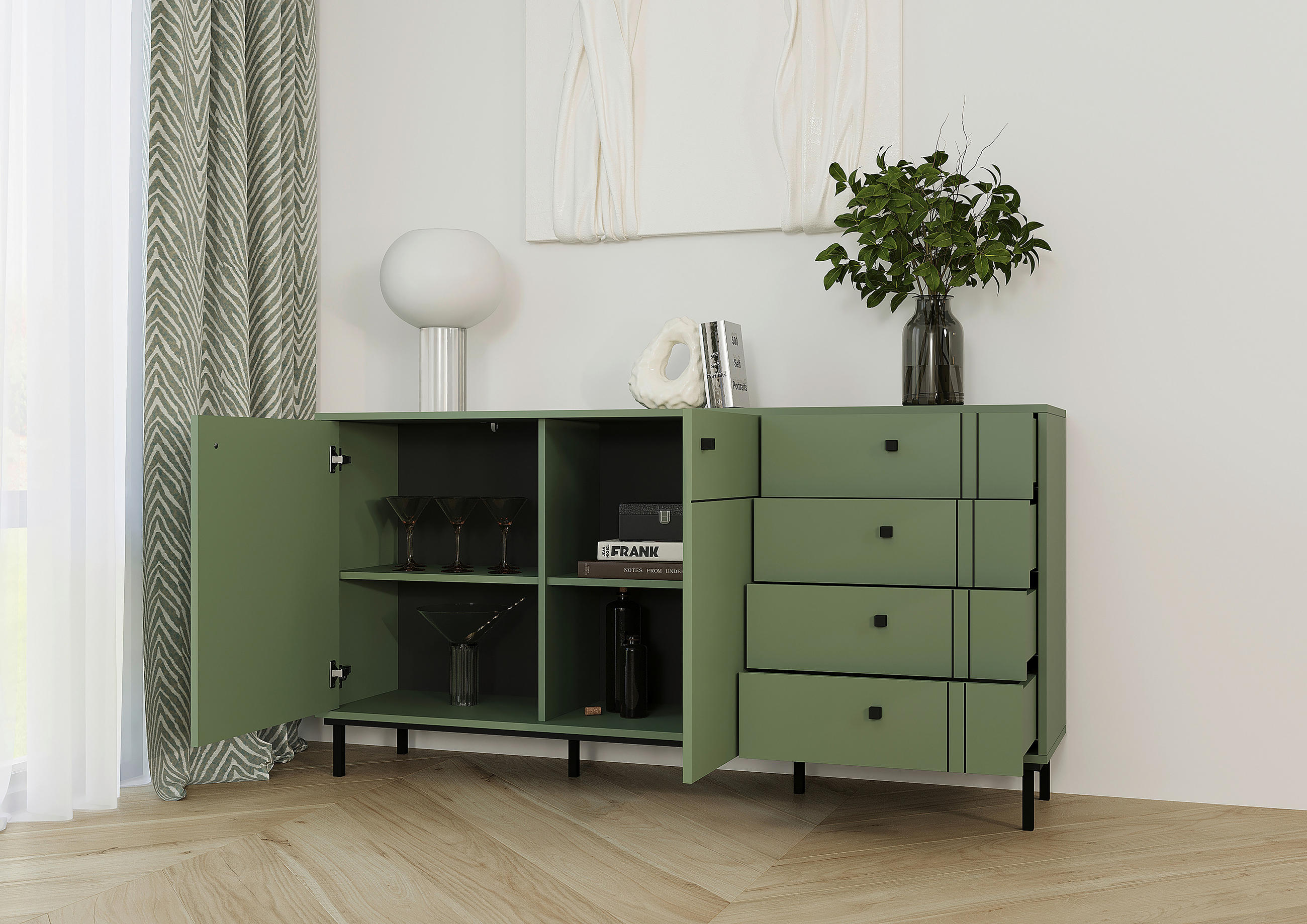 SIDEBOARD  in 160,2/81,8/37 cm  - Schwarz/Grün, MODERN, Holzwerkstoff/Kunststoff (160,2/81,8/37cm) - Carryhome