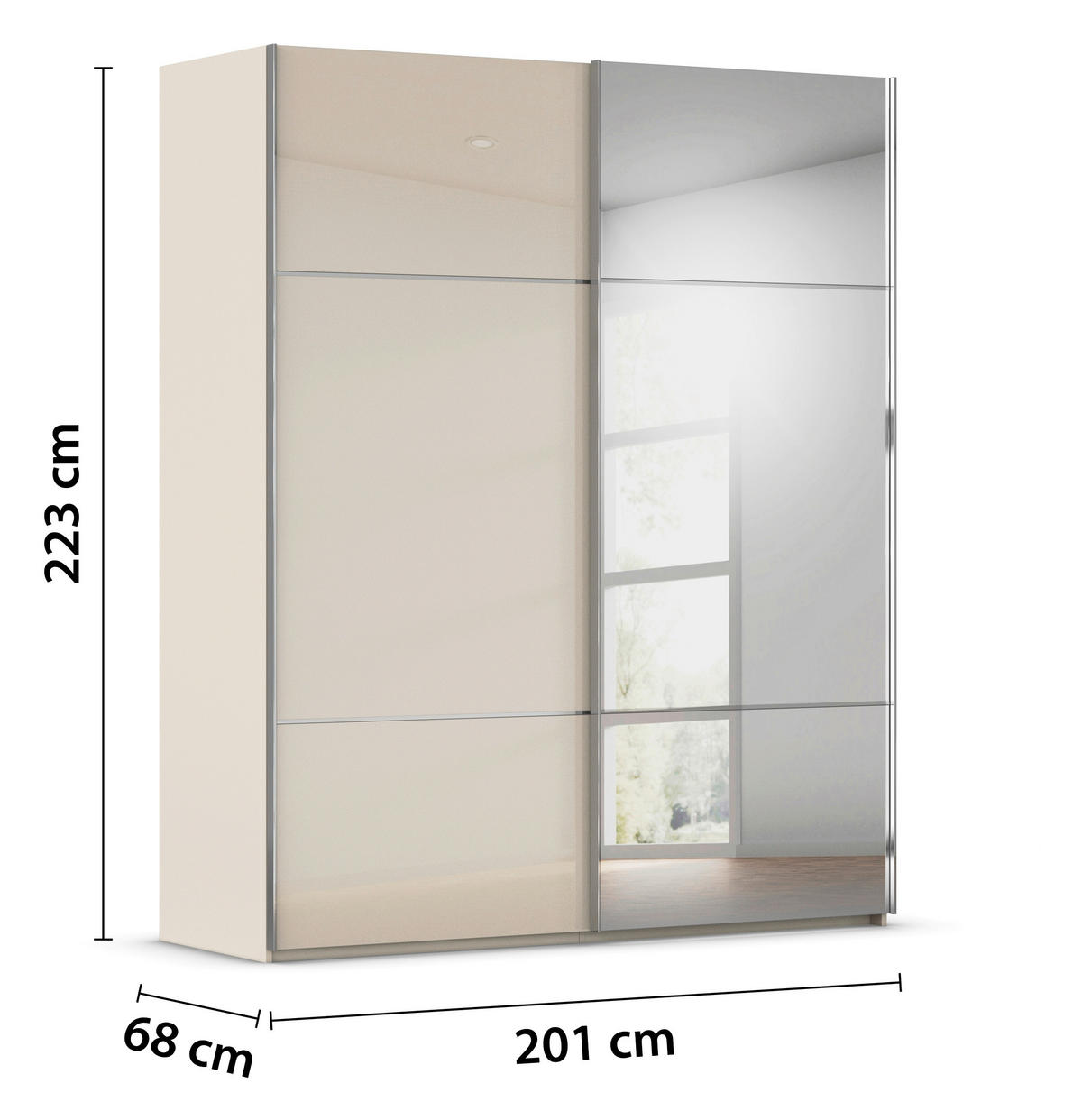 SCHWEBETÜRENSCHRANK 201/223/68 cm 2-türig Champagner  - Chromfarben/Champagner, KONVENTIONELL, Glas/Holzwerkstoff (201/223/68cm) - Novel