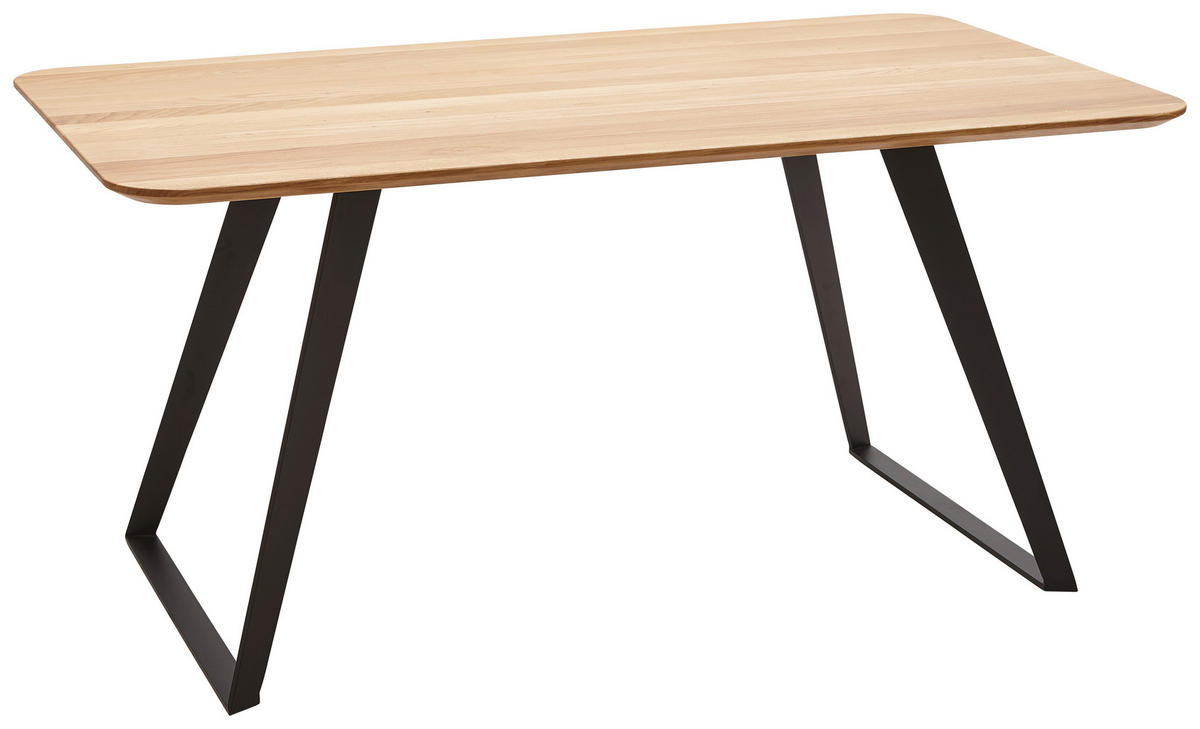 ESSTISCH Wildeiche massiv rechteckig Schwarz, Eichefarben  - Eichefarben/Schwarz, Design, Holz/Metall (160/90/76cm) - Voleo